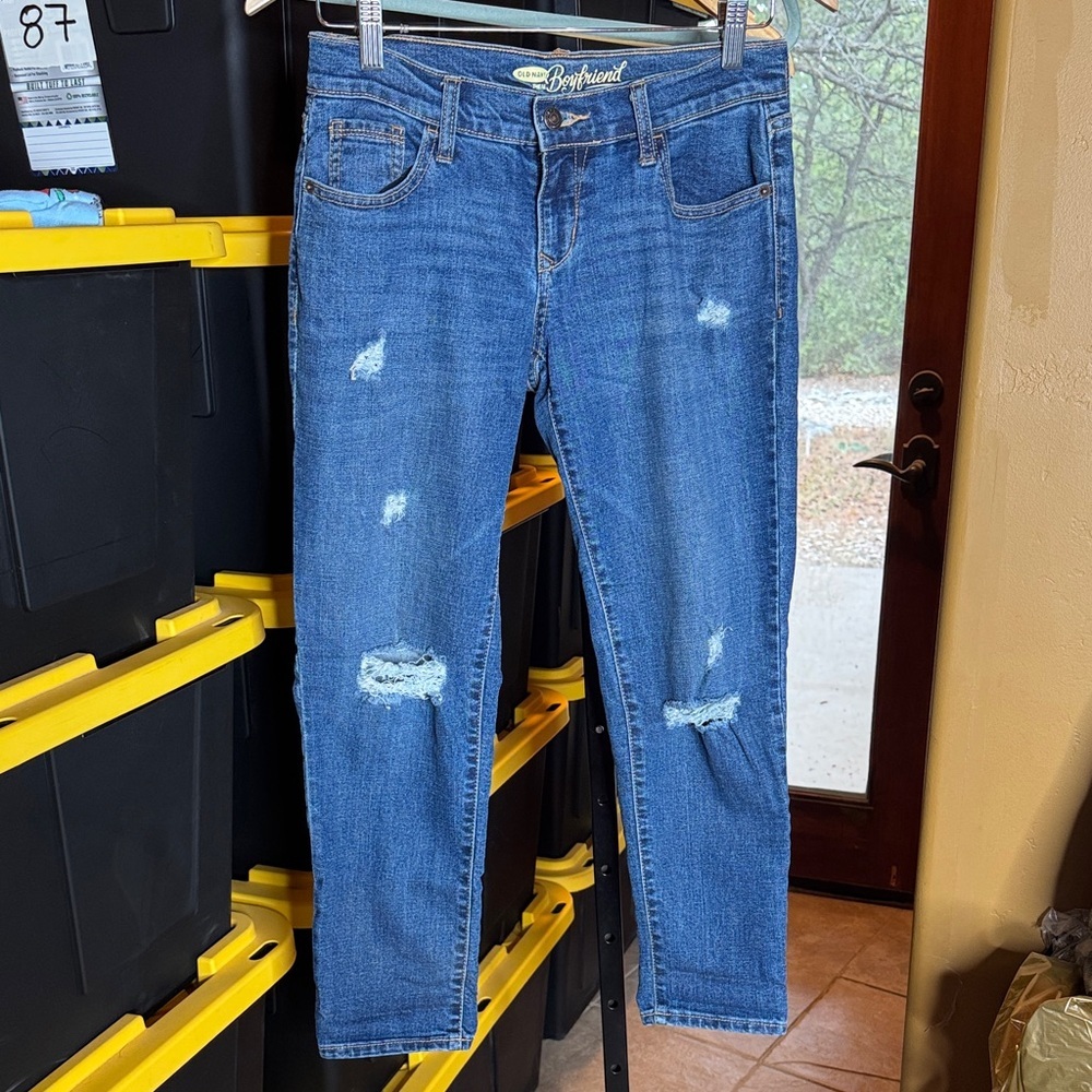 Old Navy Boyfriend Skinny Jeans Size 1 Blue Distressed Ankle Relaxed Fit Denim